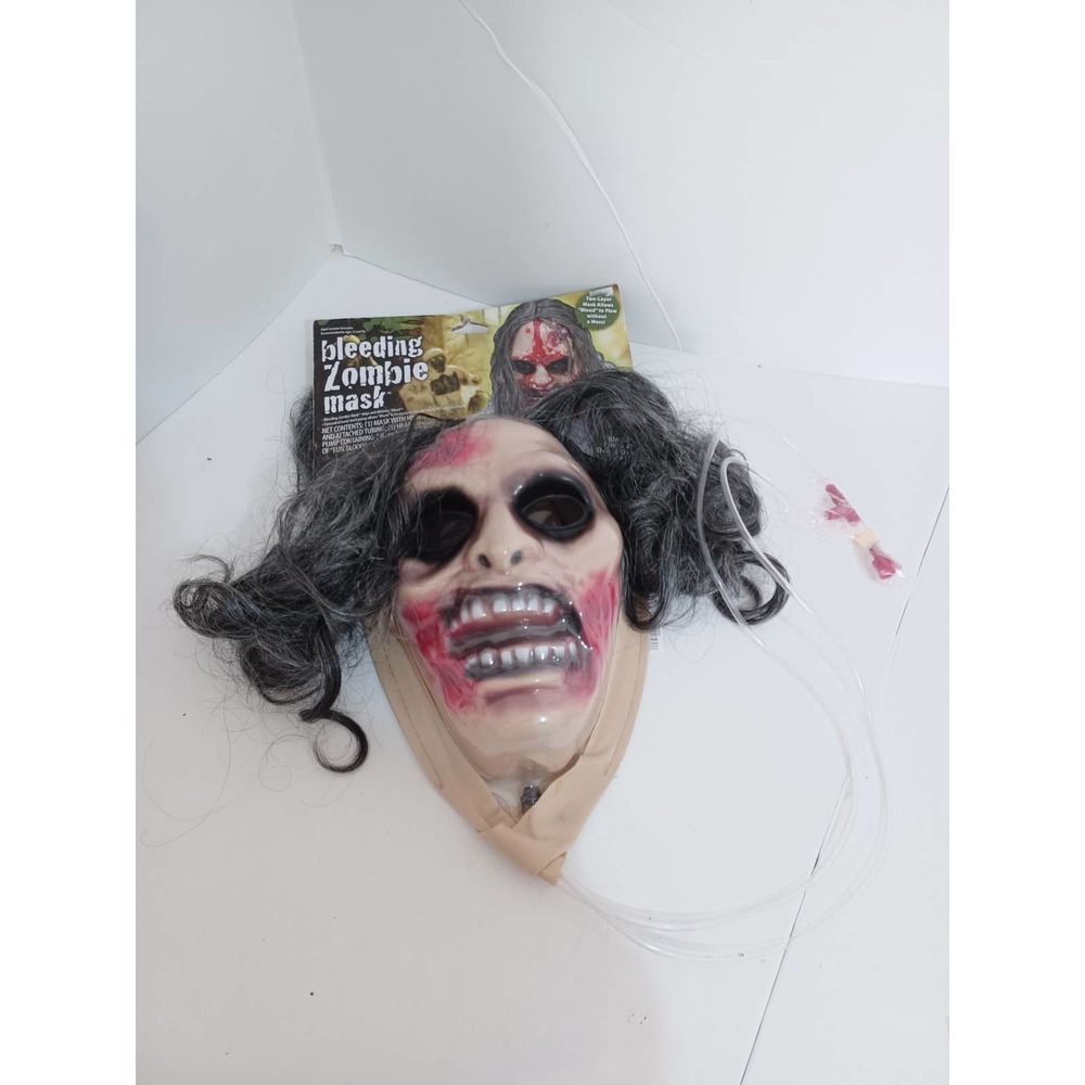 Halloween mask costume bleeding zombie mask two layer mask hair tubing